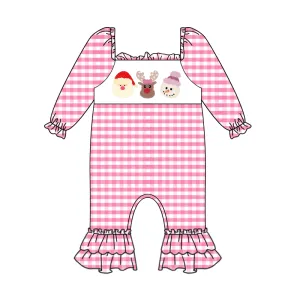 0920 preorder pink plaid deer snow christmas long sleeve girl romper