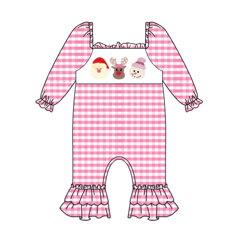 0920 preorder pink plaid deer snow christmas long sleeve girl romper