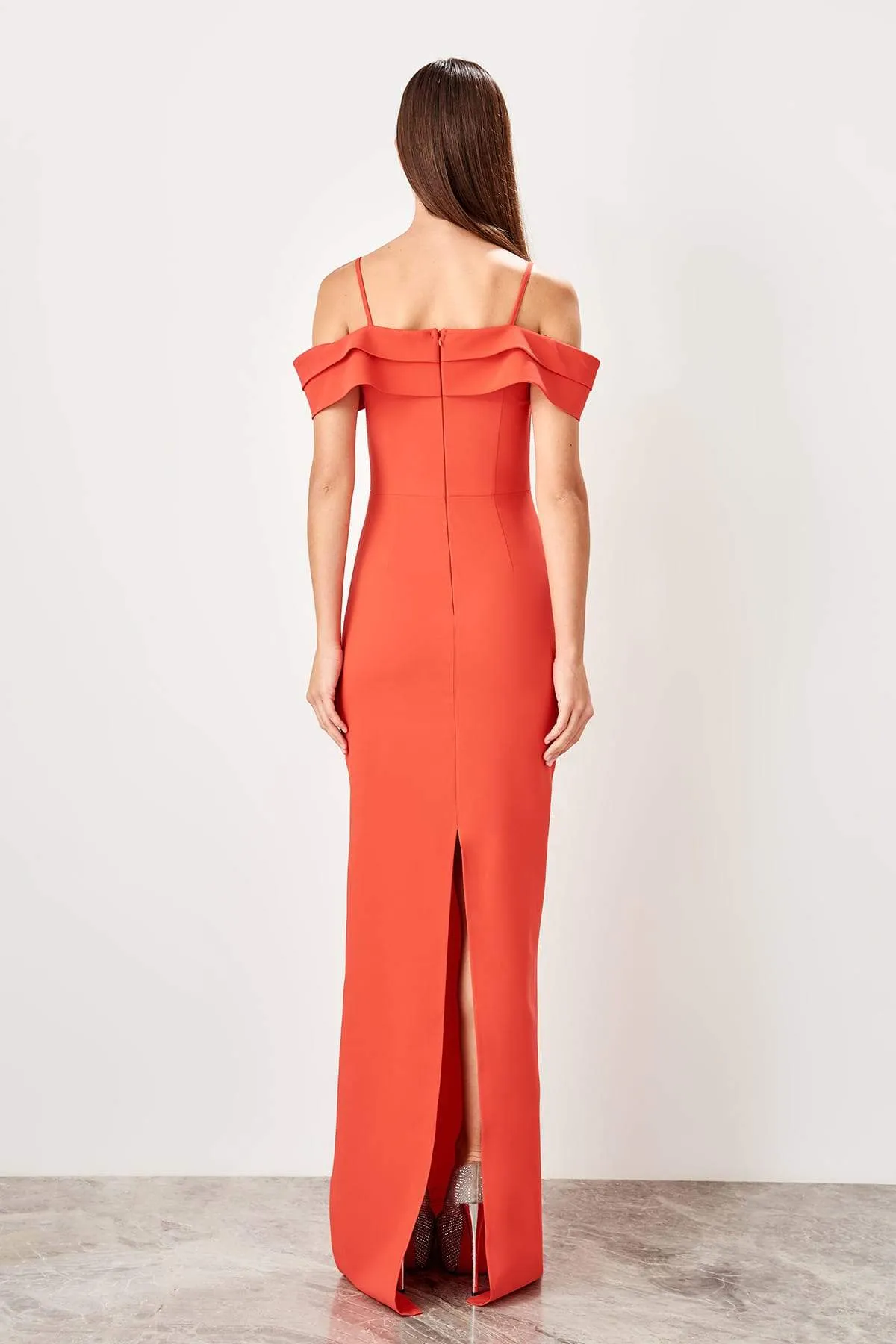 10786 Burnt Orange Cold Shoulder Sheath Dress