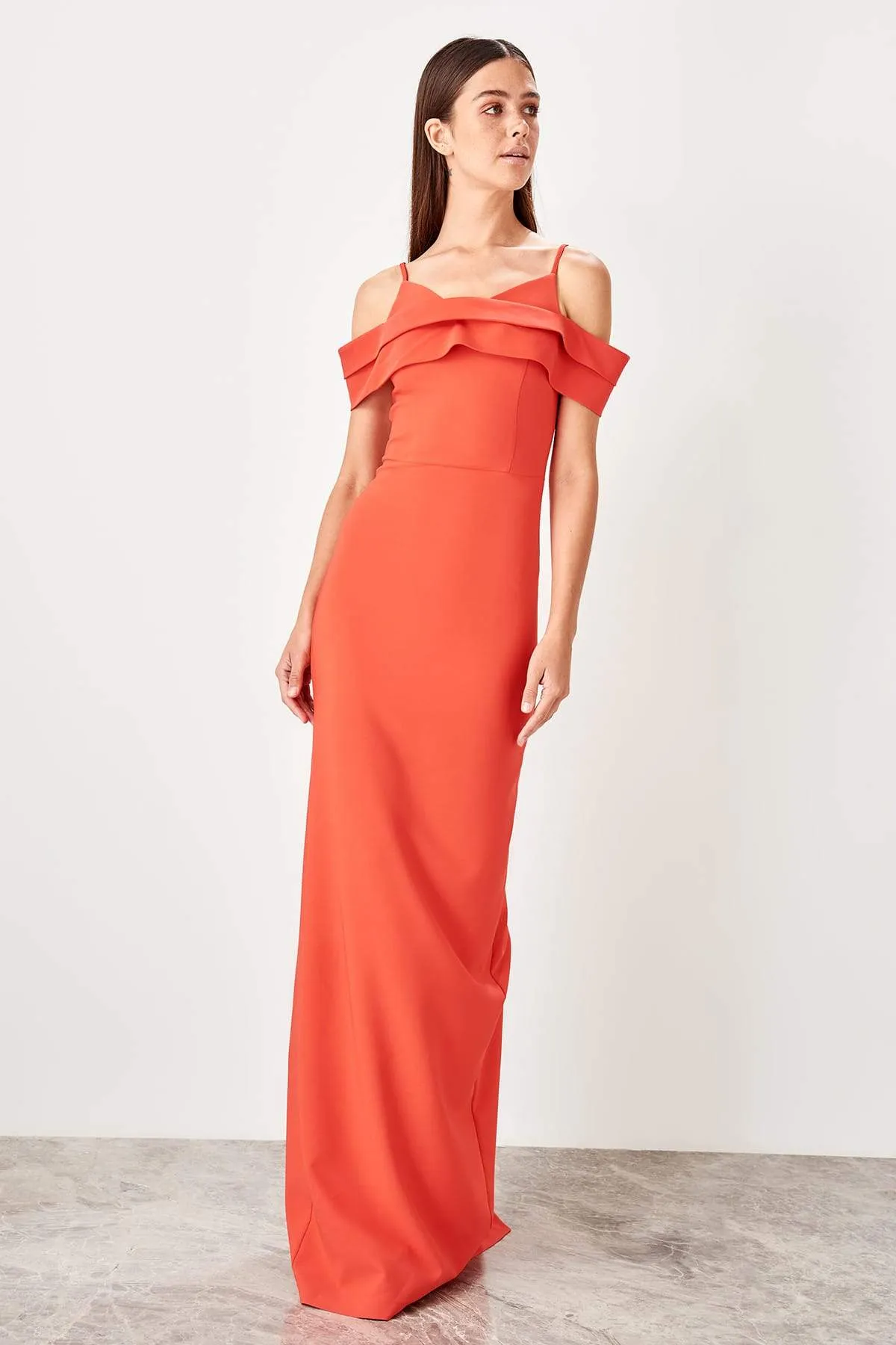 10786 Burnt Orange Cold Shoulder Sheath Dress