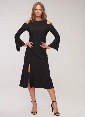 12880 Black Cold Shoulder Slit Dress