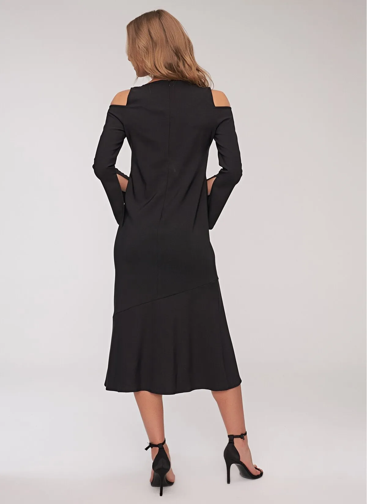 12880 Black Cold Shoulder Slit Dress