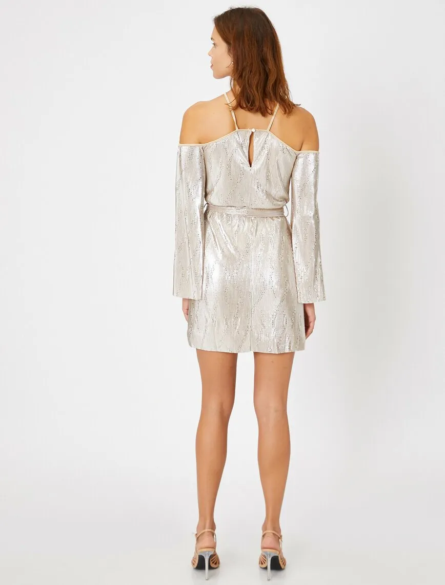 15140 Light Gold Cold Shoulder Dress