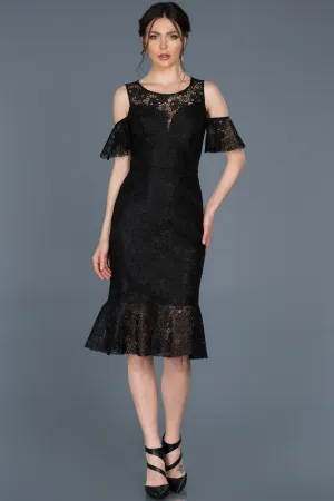 15768 Black Cold Shoulder Lace Dress