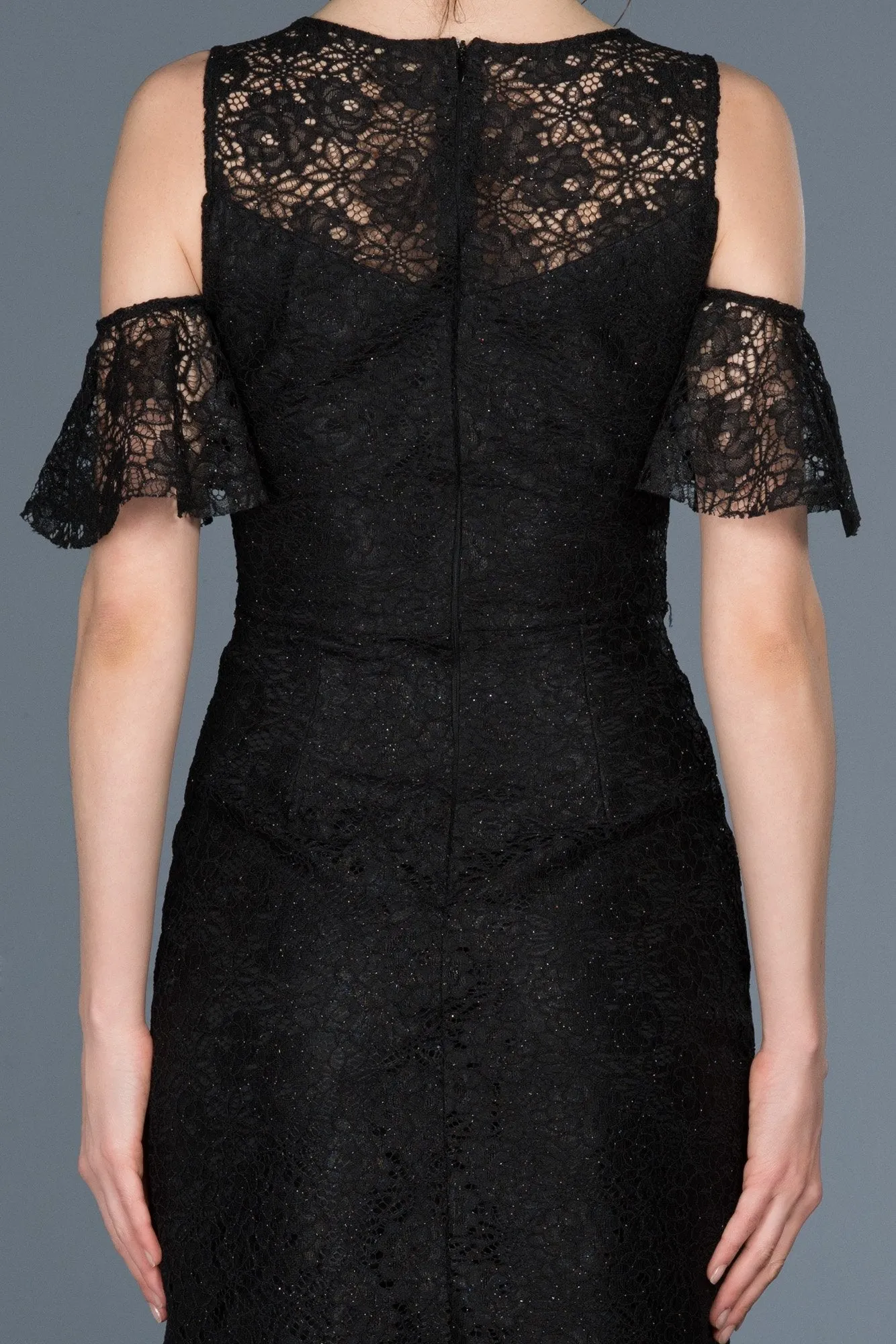 15768 Black Cold Shoulder Lace Dress