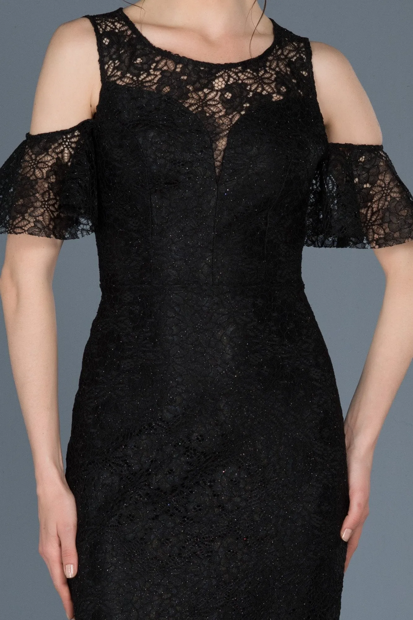 15768 Black Cold Shoulder Lace Dress