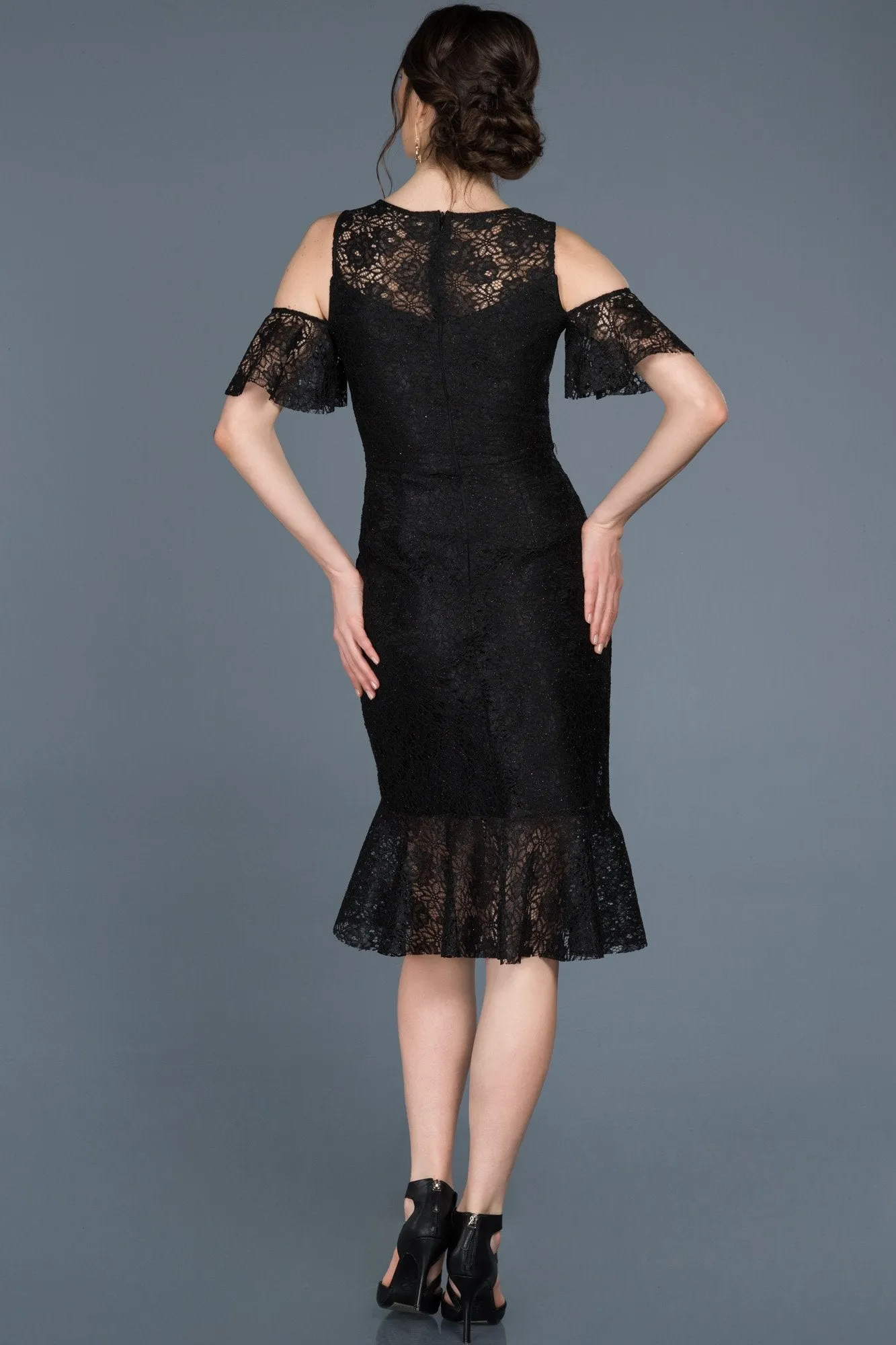 15768 Black Cold Shoulder Lace Dress