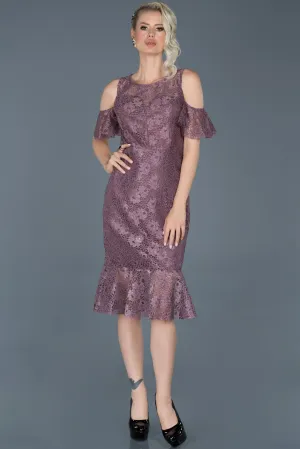15769 Dusty Pink Cold Shoulder Lace Dress