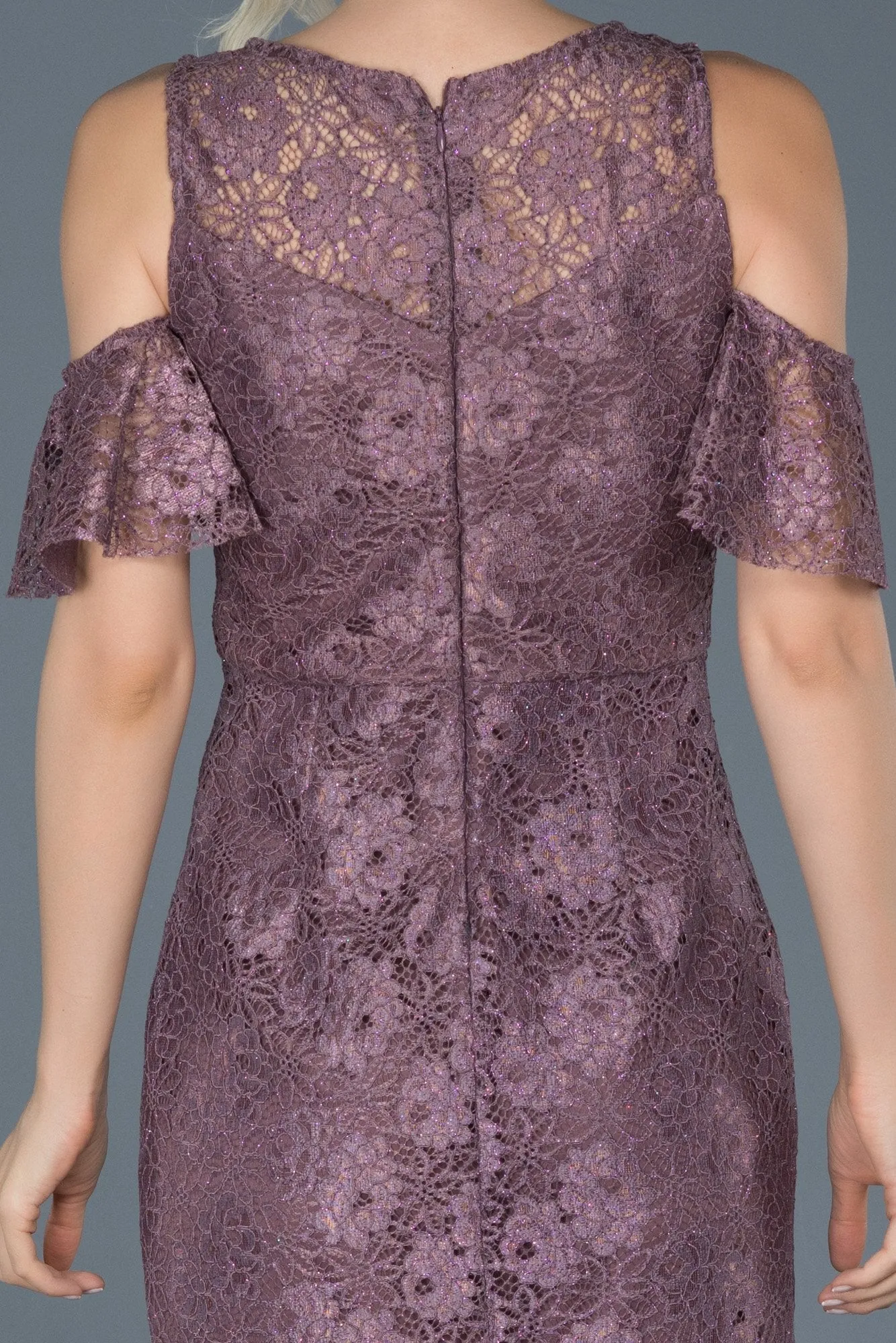 15769 Dusty Pink Cold Shoulder Lace Dress
