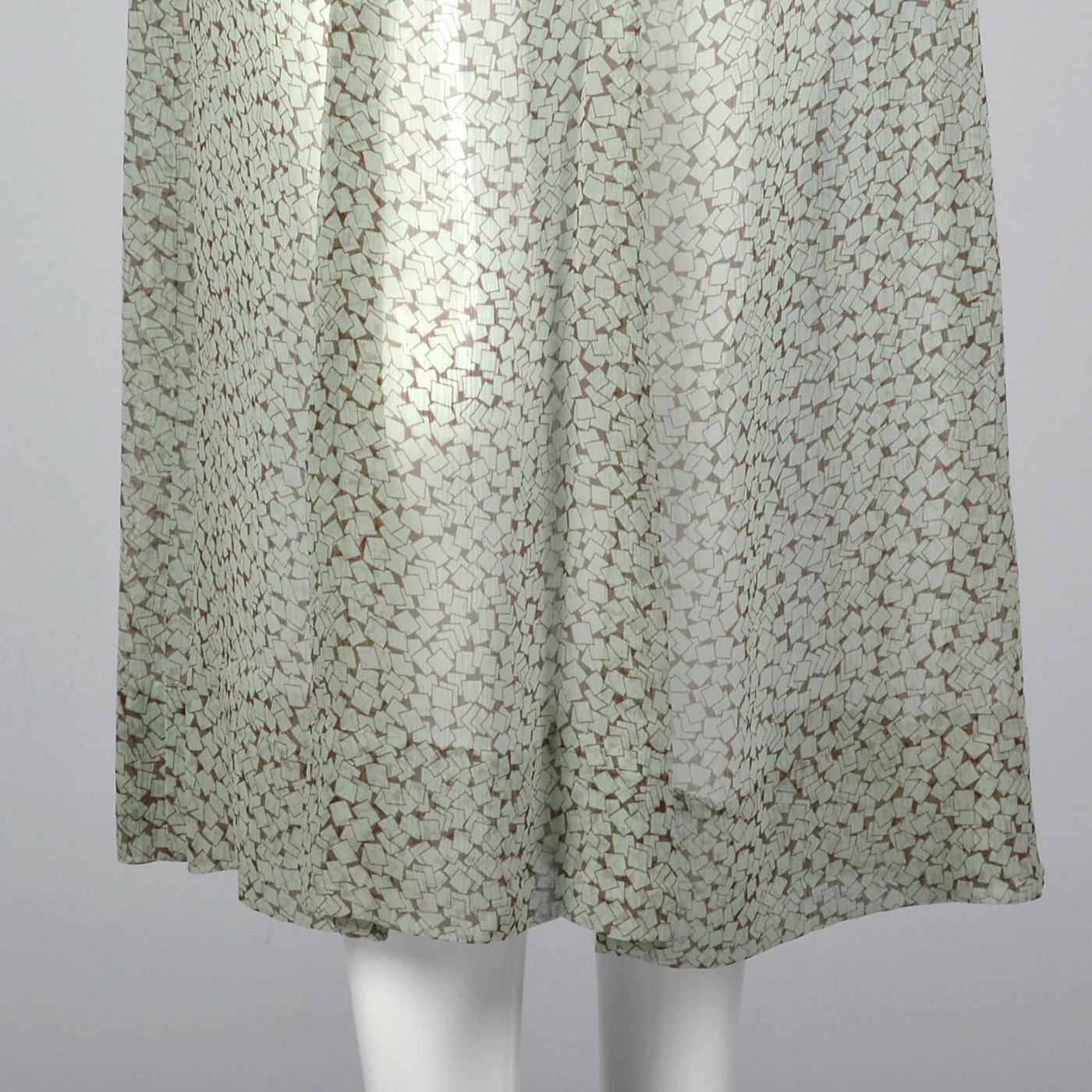 1930s Sheer Blue Silk Dress with Geometric Print