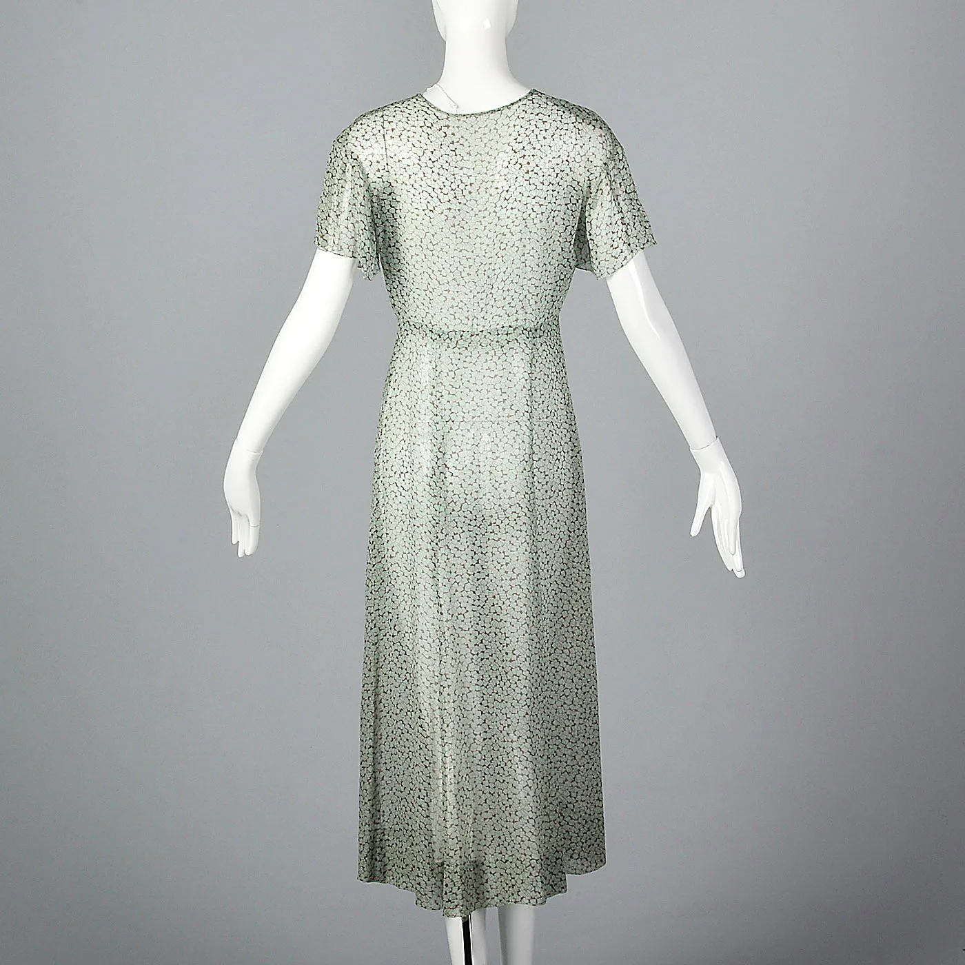 1930s Sheer Blue Silk Dress with Geometric Print