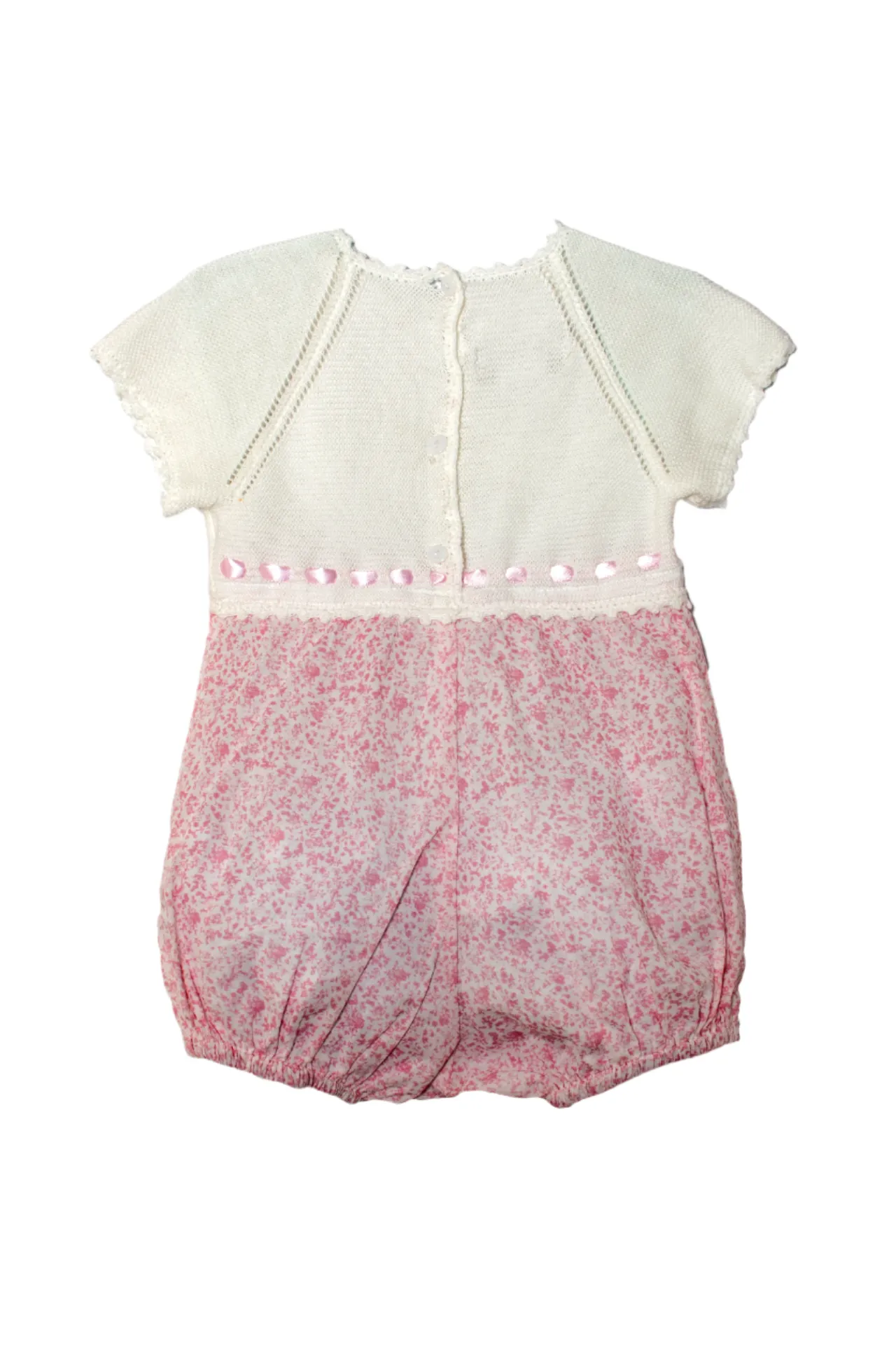 20136-Pink & White Knit Baby Girl Romper
