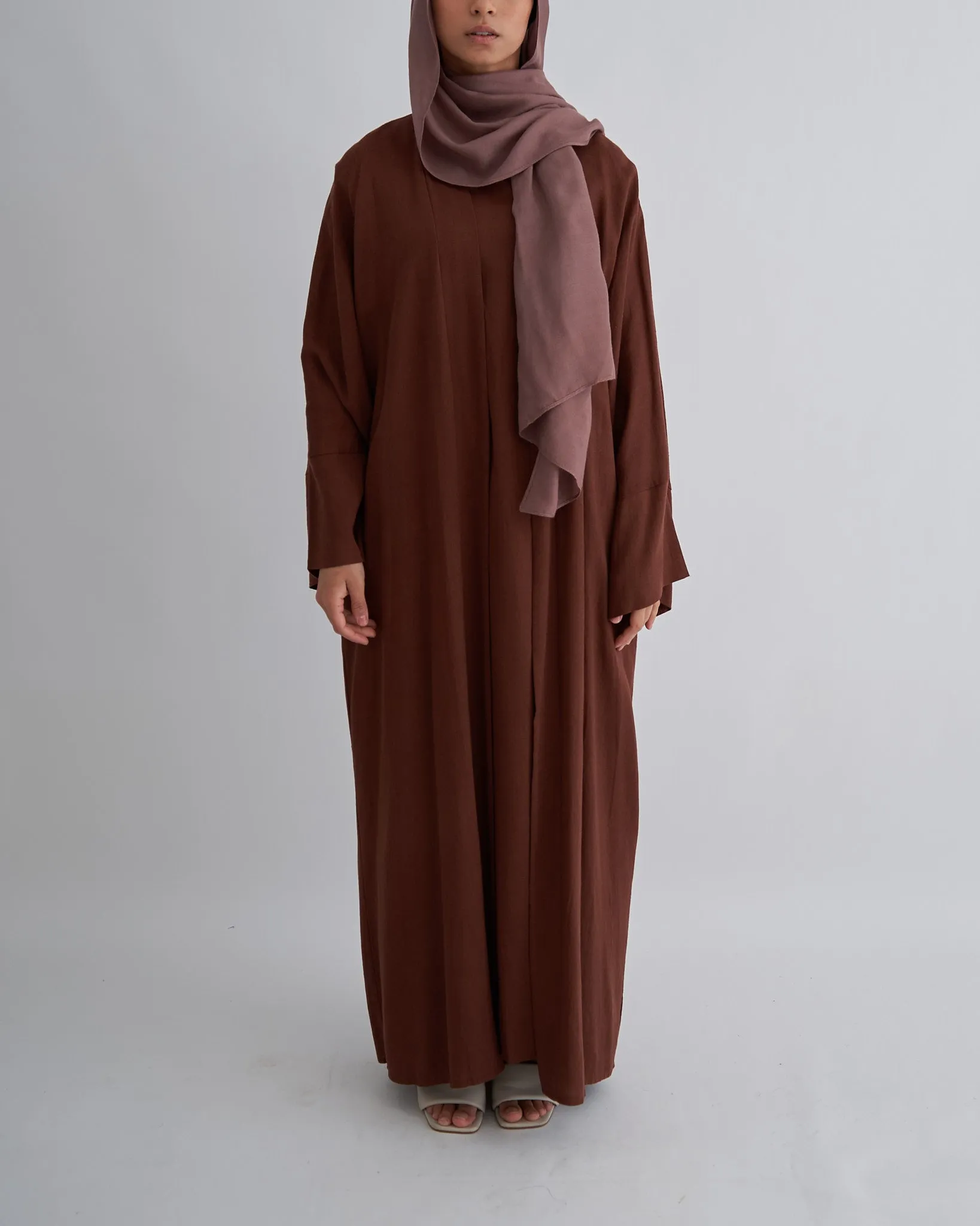 2PC Aya Linen Abaya Set - Coffee