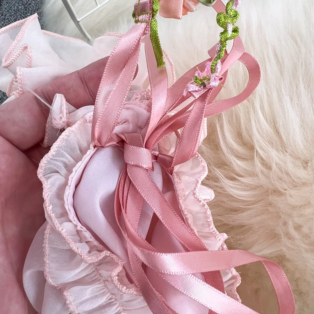 3d Floral Pink Chiffon Halter Dress