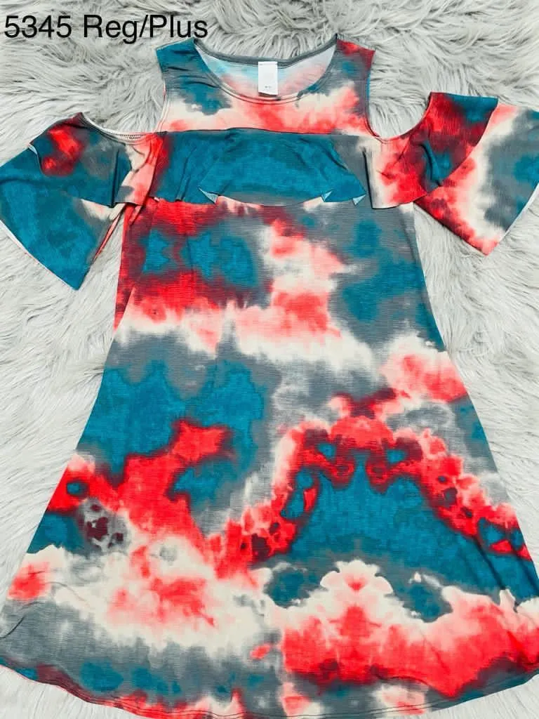 5345 Regular teal/coral cold shoulder dress