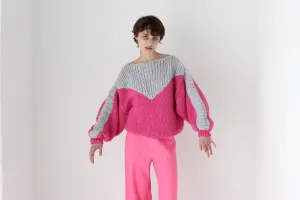 80s Hand Knit Bubblegum Bubble Sleeve Sweater