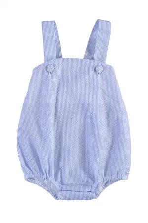 90069-Sleeveless Seersucker Blue Baby Boy Bubble Romper
