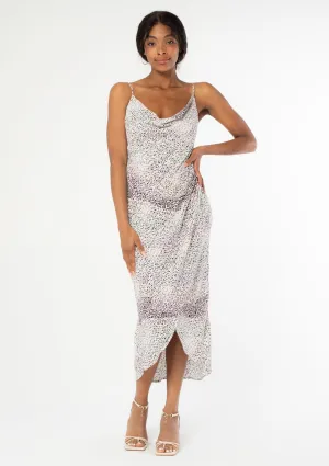 Abstract Animal Print Cowl Neck Midi Dress