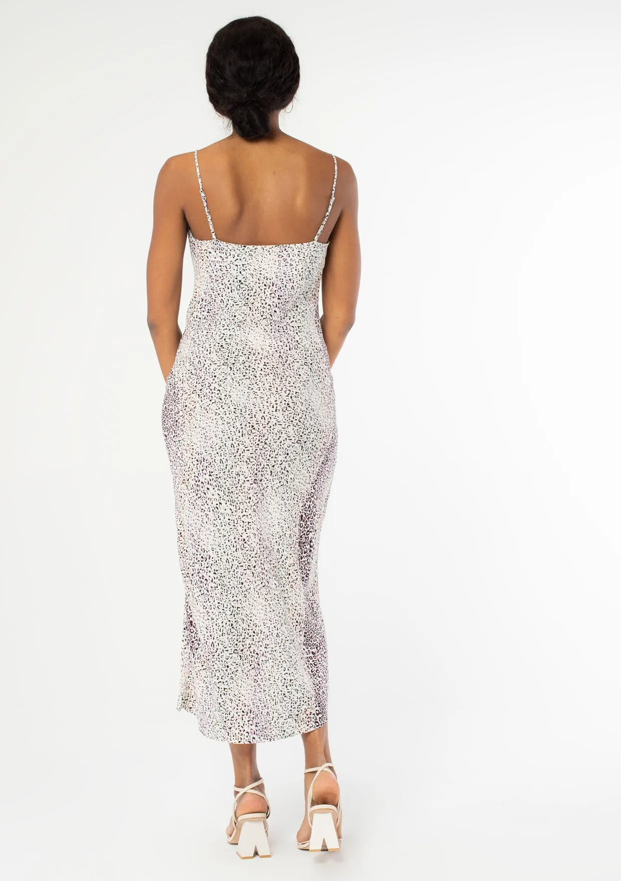 Abstract Animal Print Cowl Neck Midi Dress