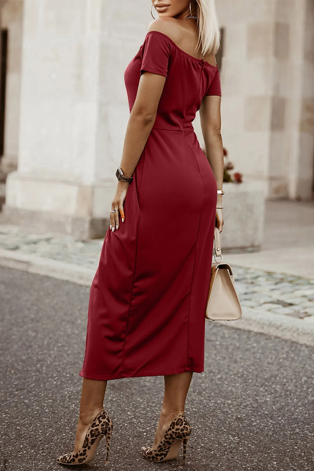 *APP EXCLUSIVE* Cold Shoulder Short Sleeve Split Dress