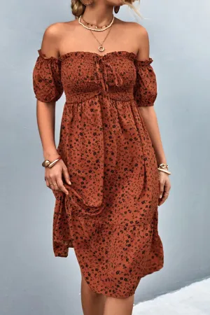 *APP EXCLUSIVE* Ditsy Floral Smocked Cold Shoulder Dress