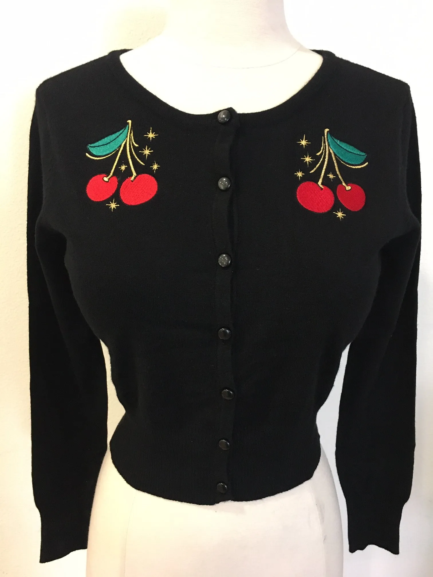 Atomic Cherry Embroidered Cardigan in Black