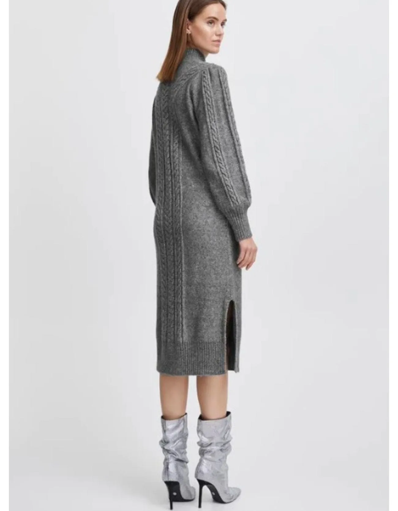 B Young Mania Cable Knit Dress MID GREY MELANGE