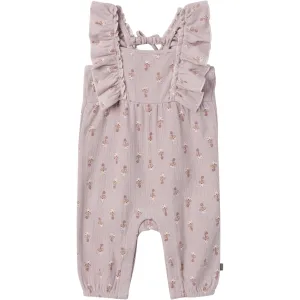 Baby Girls Lilac Stamp Fleur Ruffles Long Leg Romper