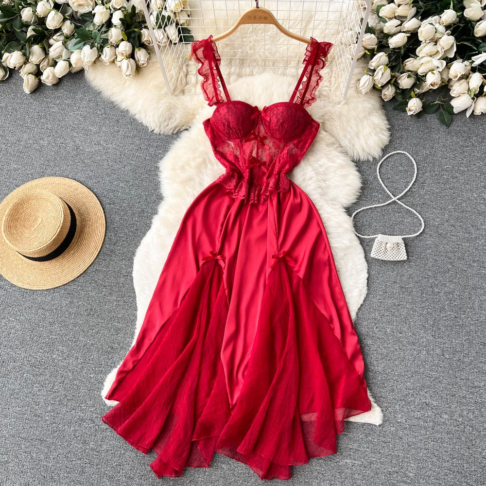 Backless Lace Patchwork Slip Dress