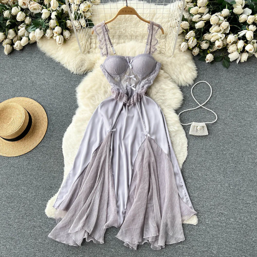 Backless Lace Patchwork Slip Dress