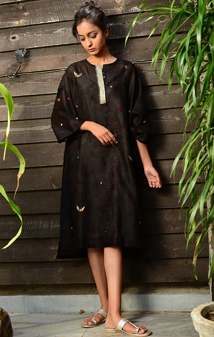 Black Kaftan Chanderi Dress with chanderi slip and black palazzo
