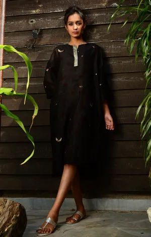 Black Kaftan Chanderi Dress with chanderi slip and black palazzo