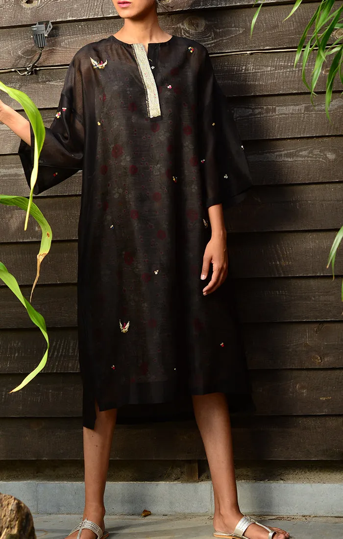 Black Kaftan Chanderi Dress with chanderi slip and black palazzo