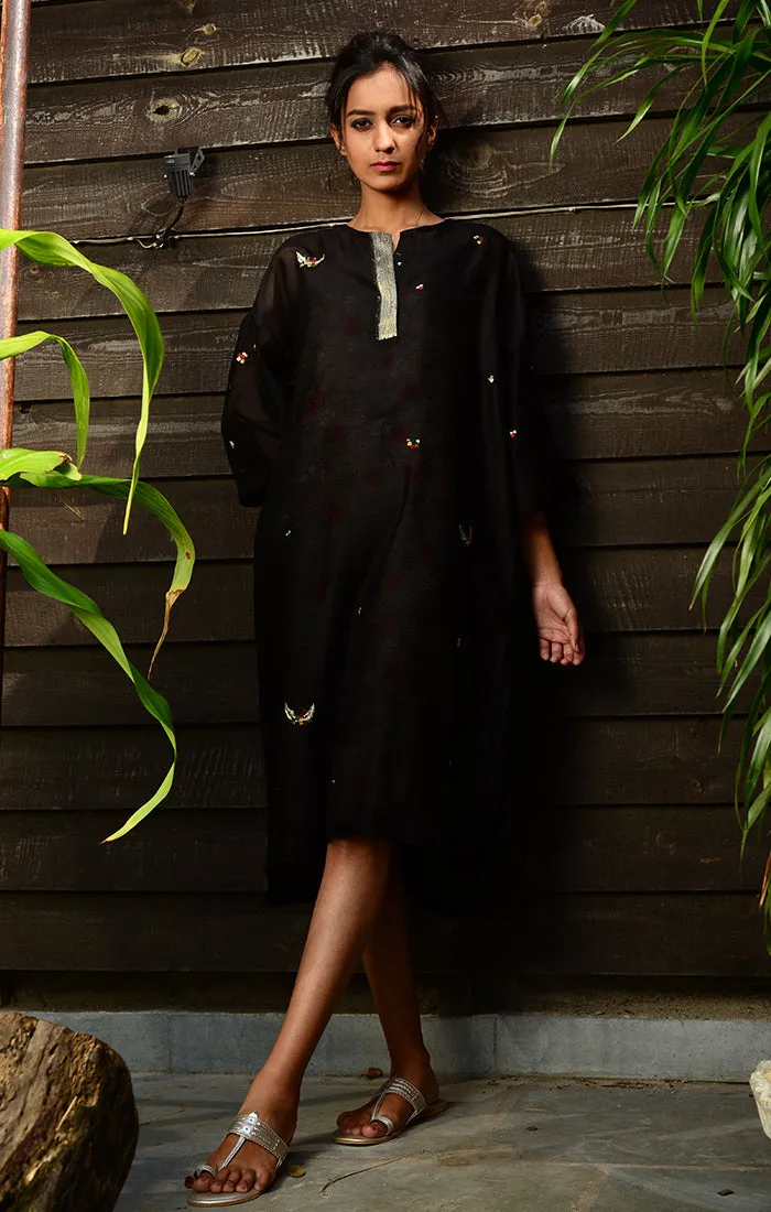 Black Kaftan Chanderi Dress with chanderi slip and black palazzo