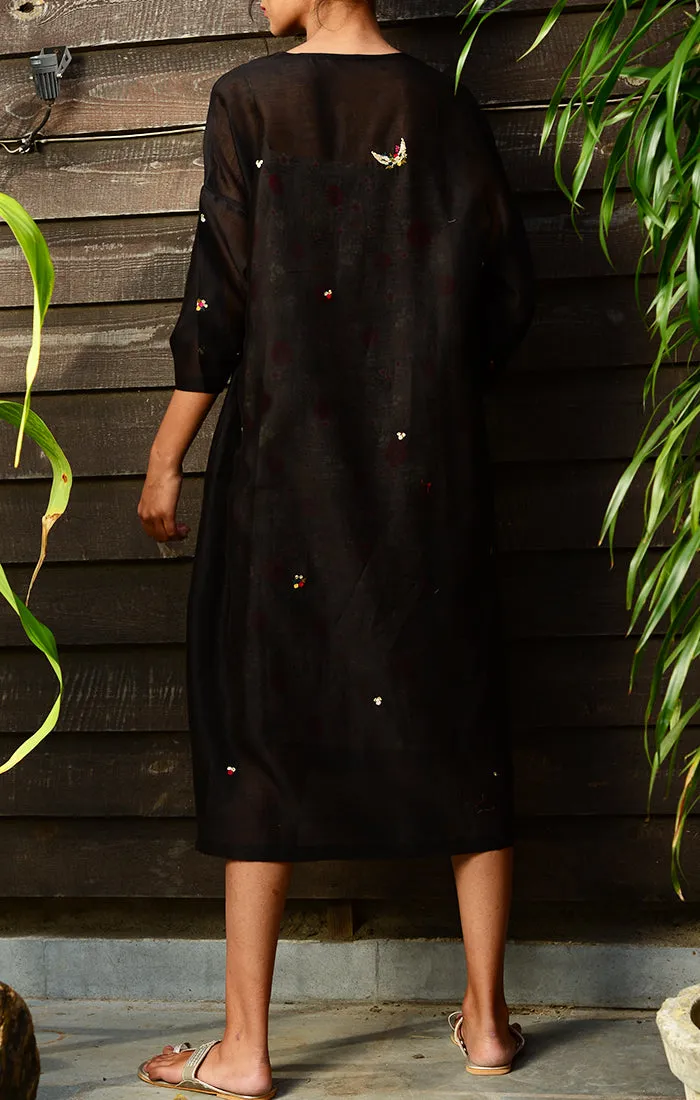 Black Kaftan Chanderi Dress with chanderi slip and black palazzo