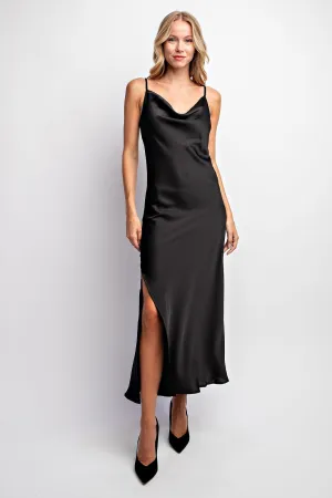 Black Long Satin Slip Dress