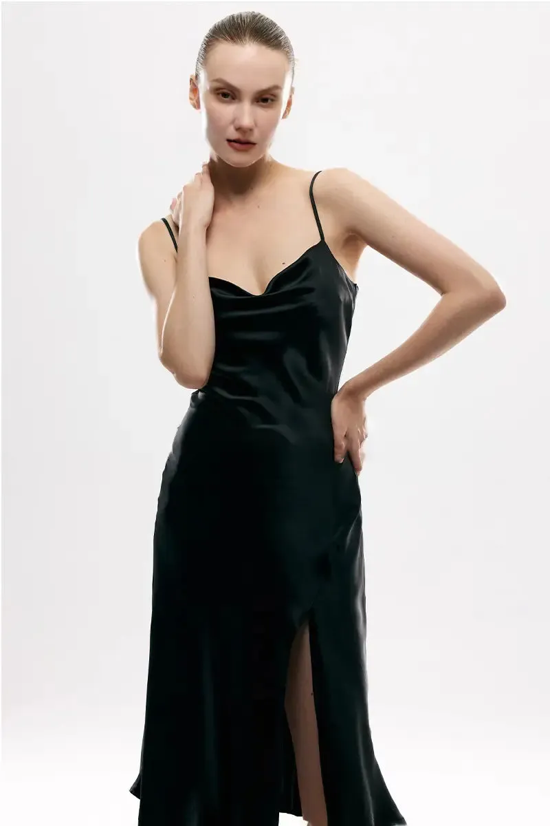 Black Mulberry Silk Slip Dress