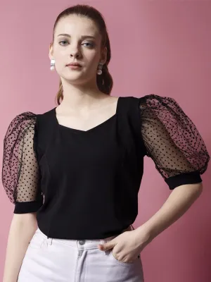 Black solid Sweetheart Neck Top
