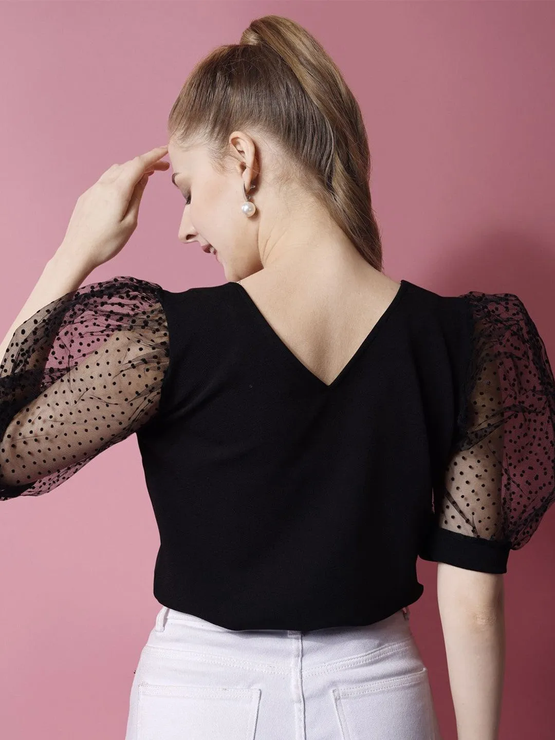 Black solid Sweetheart Neck Top
