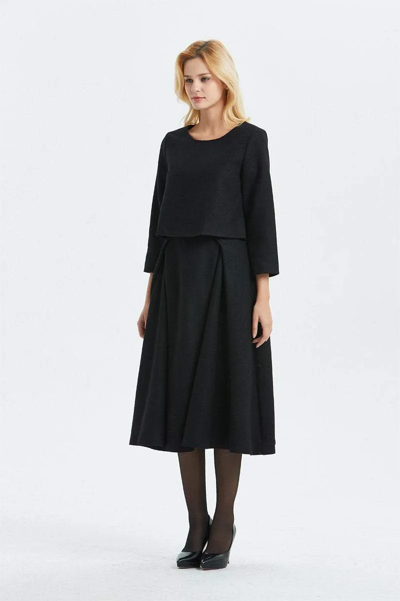 Black wool skirt, maxi skirt, winter custom skirt, midi skirt, woman skirt, womens skirt, warm winter skirt, warm skirt, pleated skirt C1336