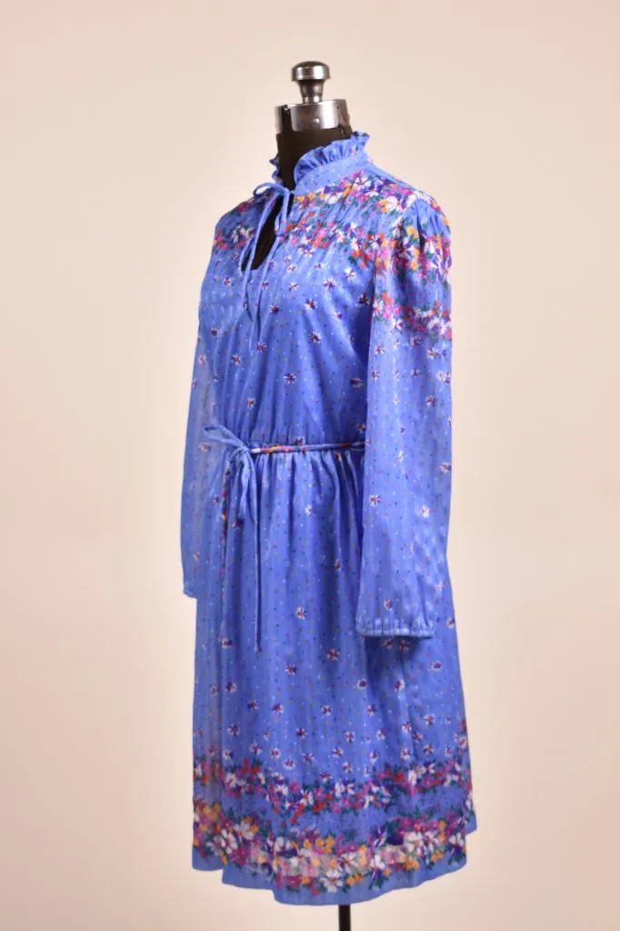 Blue 70s Floral Dress With Slip By Franky B, M