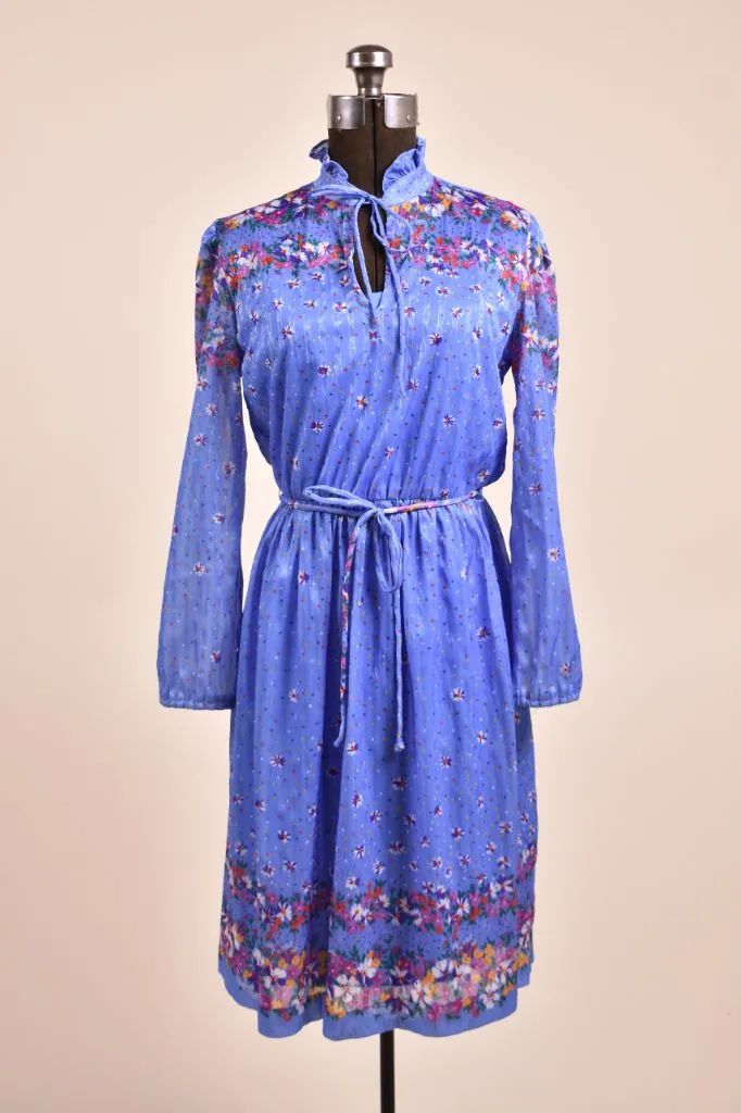 Blue 70s Floral Dress With Slip By Franky B, M