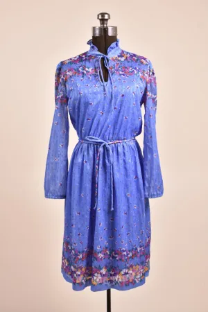 Blue 70s Floral Dress With Slip By Franky B, M