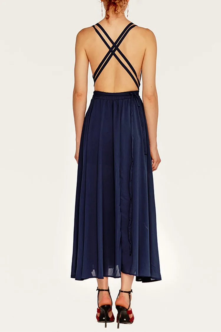 Blue Backless Dinner Party Dress