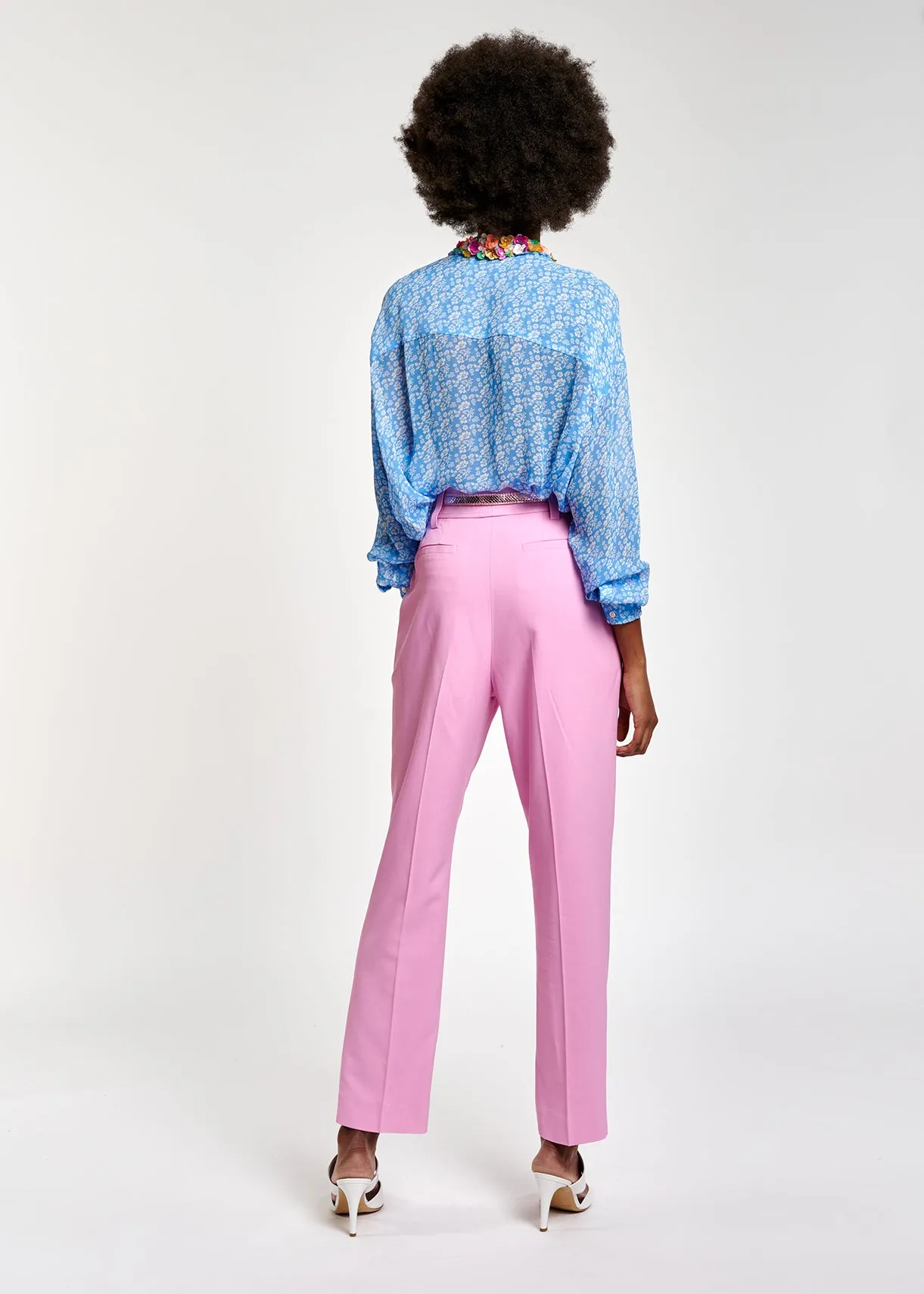 Blue floral-print shirt with sequin collar