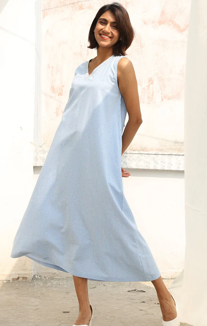 Blue Gingham Check Dress