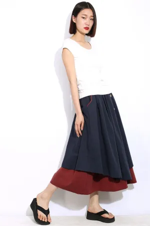 Blue linen midi asymmetrical skirt C335