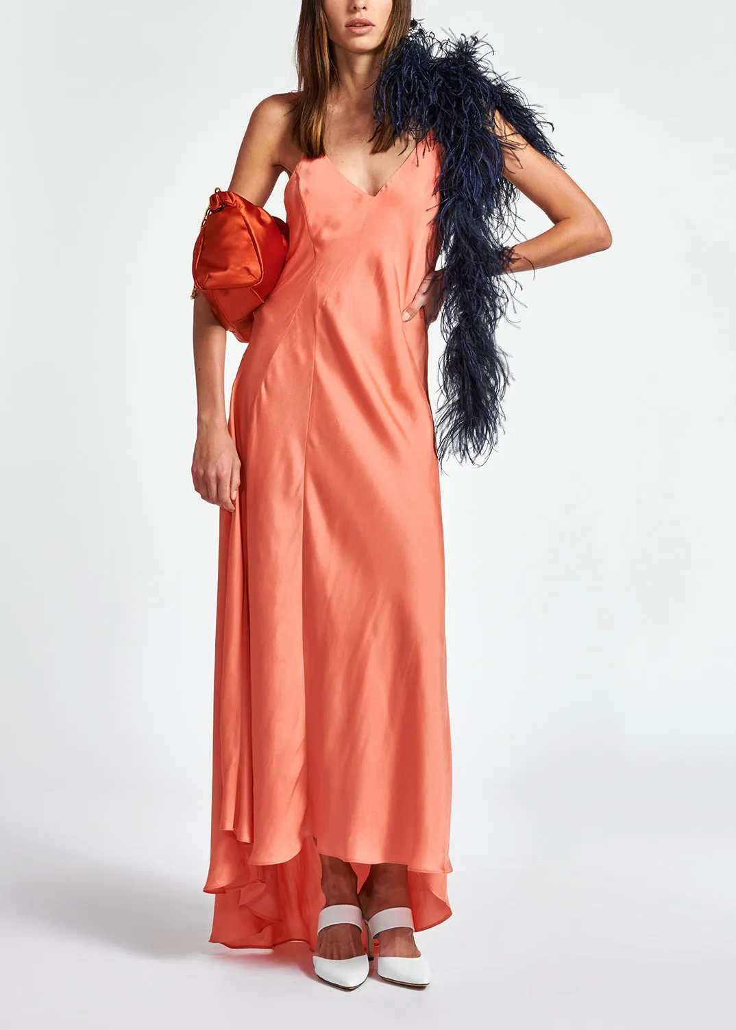 Blue maxi-length slip dress