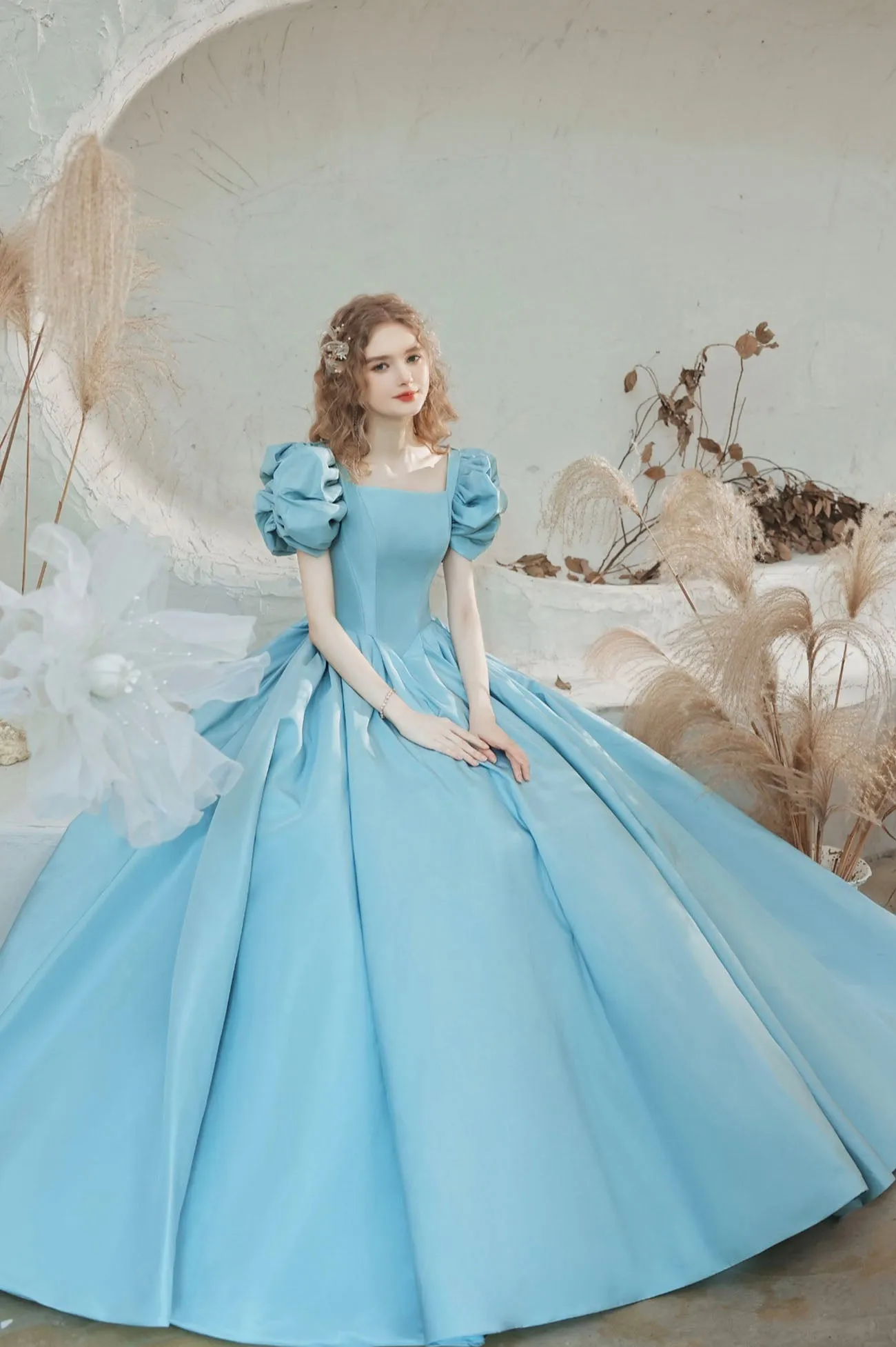 Blue Satin Long Prom Dress, Lovely A-Line Evening Party Dress