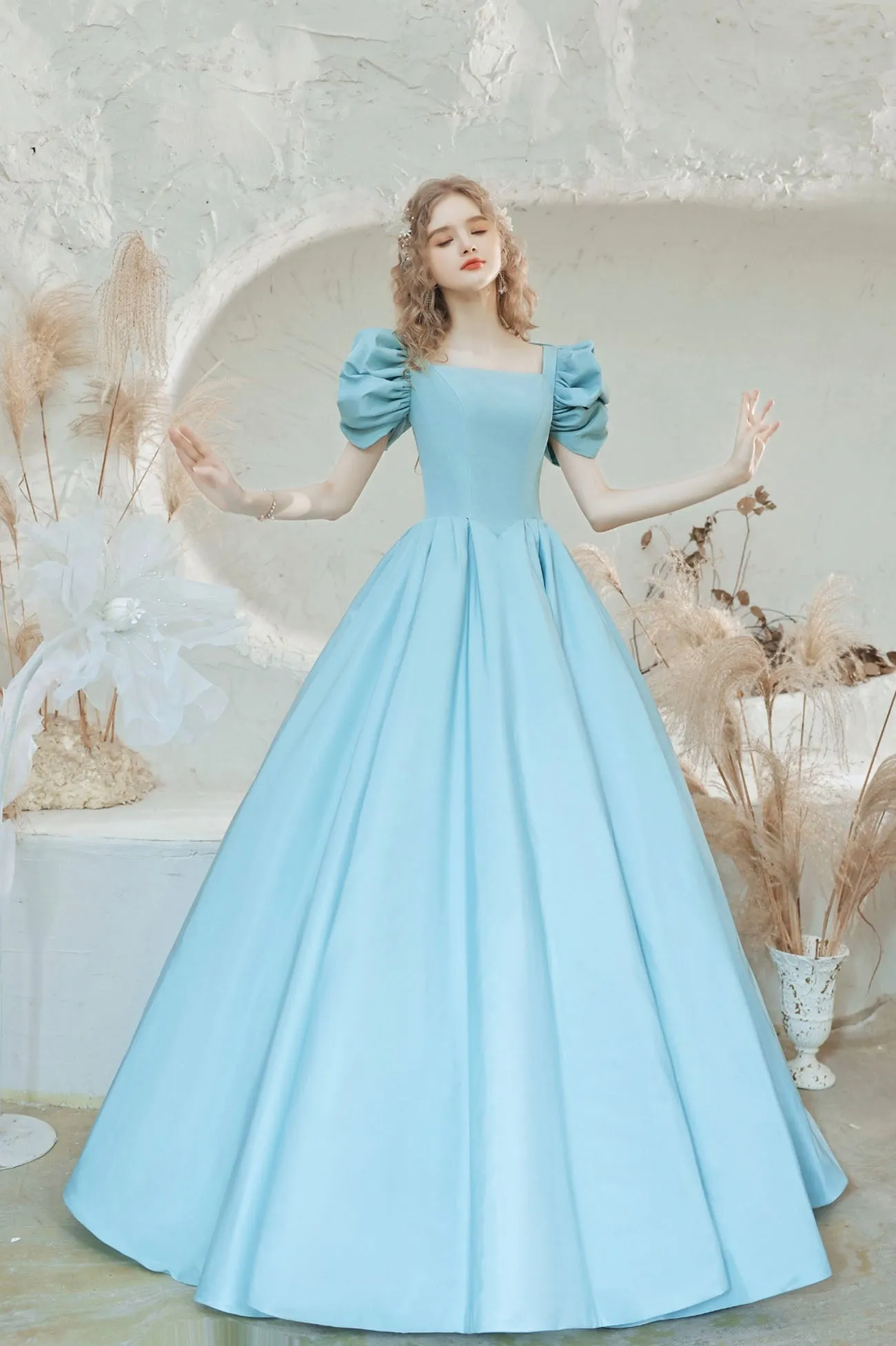 Blue Satin Long Prom Dress, Lovely A-Line Evening Party Dress